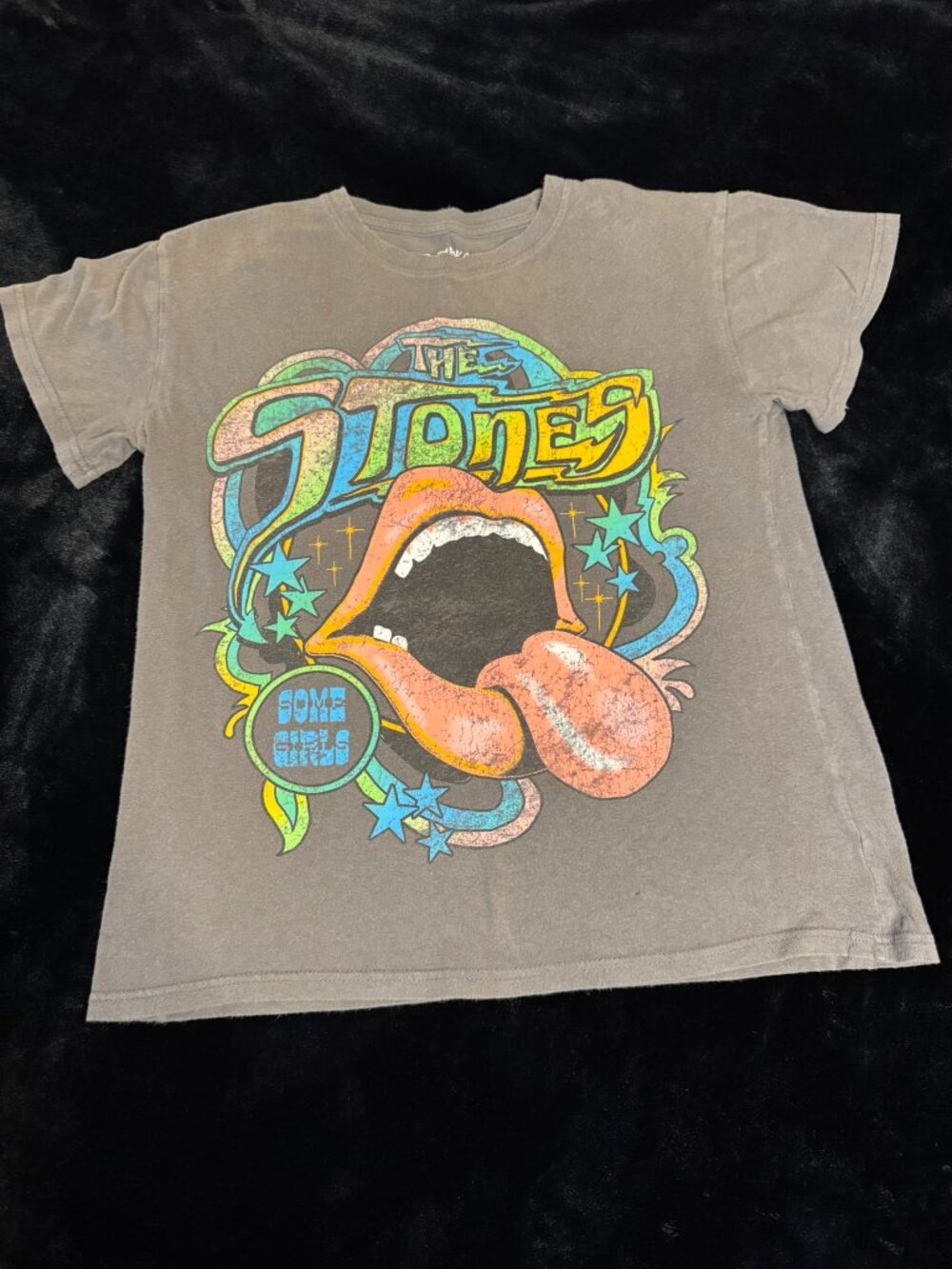 Rolling Stones The Stone Some Girls Graphic Weathered Band Tee Size S